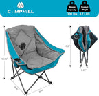 Folding Camping Chair,Oversized Portable Camping Chair with Cup Holder and Phone Holder,Heavy Duty Padded Lawn Chair for Camping,Tailgates,Beach,and Sports,Lake Blue
