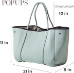 POPUPS Large Neoprene Tote Bag for Women – Stylish Work, Beach, Travel Bag with Pockets, Rope Handles with Zipper Pouch