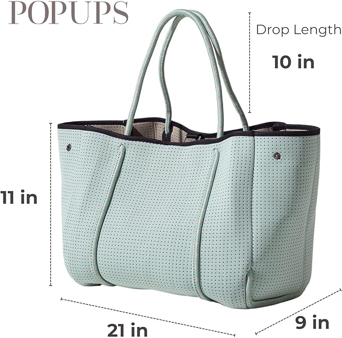 POPUPS Large Neoprene Tote Bag for Women – Stylish Work, Beach, Travel Bag with Pockets, Rope Handles with Zipper Pouch