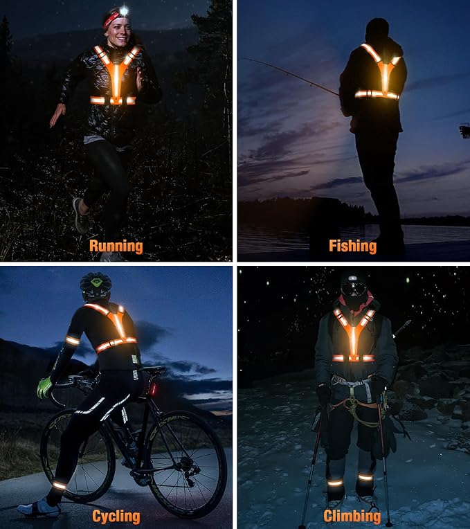 Led Light Up Running Vest Reflective Vest for Runners Night Walking, Rechargeable LED Reflective Running Vest High Visibility with Adjustable Waist/Shoulde, Reflective Armband for Women Men