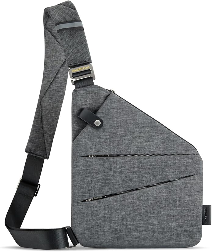 WANDER PLUS® Left Shoulder Anti Theft Crossbody Travel Bag for Women Men, Slim Sling Bag with Adjustable Strap