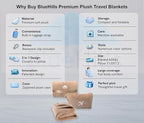 BlueHills Travel Blanket Pillow in Mini Soft Case Premium Plush Airplane Blanket Compact Luggage Belt and Backpack Clip Warm Plane Pillows Traveling Gifts Packable - Beige M06