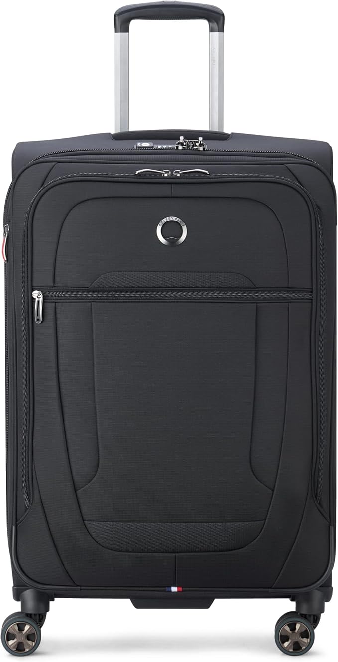 DELSEY PARIS Helium DLX Softside Expandable Luggage with Spinner Wheels, Black, Checked-Medium 25 Inch
