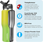 HYDROWION Water Bottle Stainless Steel,Vacuum Insulated Leak Proof Tumbler 32oz with Straw Lid, Spout Lid and Flex Cap(Cold for 48 Hrs, Hot for 24 Hrs), Fit in Any Car Cup Holder, Yellow&Green