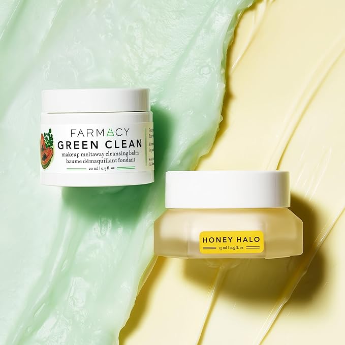 Farmacy Ceramide Face Moisturizer + Cleansing Balm Duo - Travel Size Skin Care Set with Green Clean Makeup Remover Balm + Honey Halo Moisturizer Face Cream (2 Count)