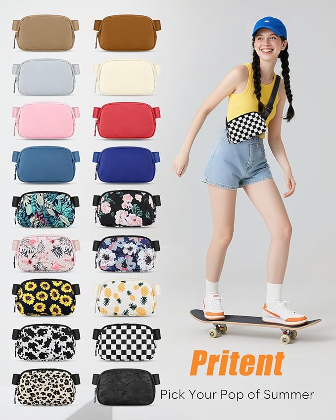 Pritent Fanny Packs for Women Cross Body Bag Waterproof Belt Bag with Adjustable Strap and Zipper Back Pocket Small Crossbody Bags Fashion Waist Packs for Workout Travelling(Checkered Black, Large)