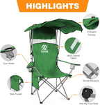 Camping Chair, Oversized Folding Chair with Canopy, Portable Outdoor Chair with Arms, Cup Holder and Carry Bag for Camping, Fishing, Beach, and Sports, Jaspe