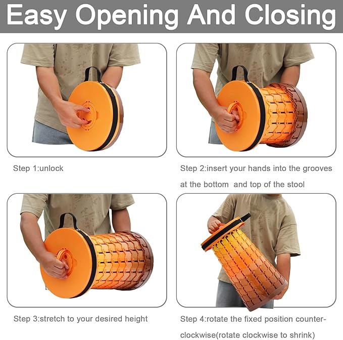 Upgraded XXL Collapsible Stool with Cushion,19.7"H-11.8"D Telescoping Folding Stool for Adults,More Sturdy Portable Camping Stools with Load Capacity 1000lbs for Outdoor,Garden,Fishing,Hiking