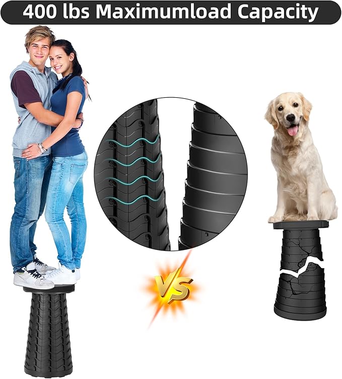 Collapsible Stool, Folding Chair - Upgraded Portable Chair with Load Capacity 400lbs, Portable Stool for Camping Fishing Hiking - Folding Tool with Carrying Straps,Gifts for Fisherman (Black)