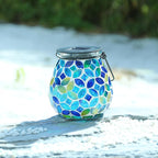 Afirst Mosaic Solar Lanterns Outdoor - Glass Hanging Solar Lights Hollow Out Waterproof Table Lamp Outdoor Decorative for Garden, Patio, Holiday Party Outdoor Decoration