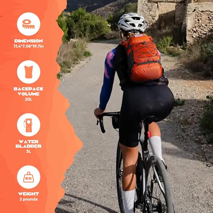 Maelstrom Hydration Hiking Backpack with 2L/3L Water Bladder, High Flow Bite Valve Camping Daypack Lightweight