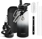 Insulated Water Bottle 32 oz, Triple Wall Vacuum Stainless Steel (Cold for 48 Hrs), Leak Proof & Non-BPA, Modern Water Flask Jug with Paracord Handle & Straw Spout Lids, Ombre: White/Black