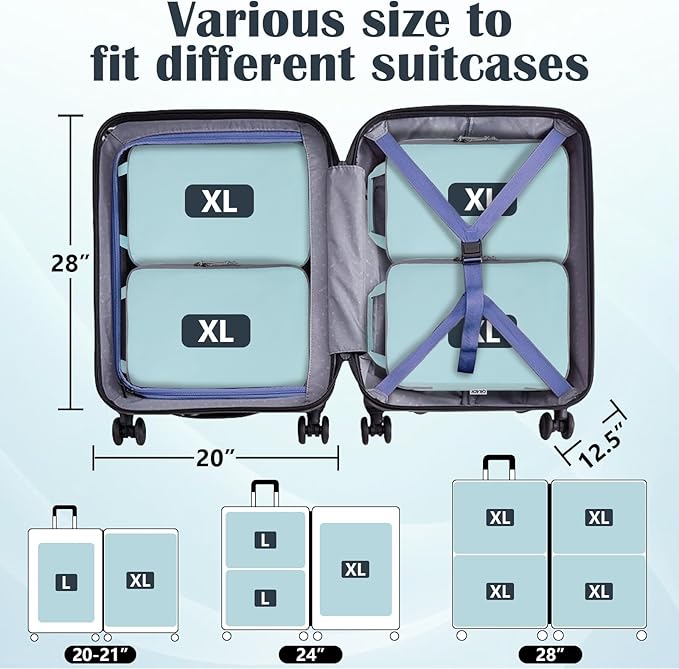 Extra Large Compression Packing Cubes for Travel Essentials, 2 Set Expandable Travel Cubes for Packing Compression Bags Luggage Suitcase Organizer, Blue