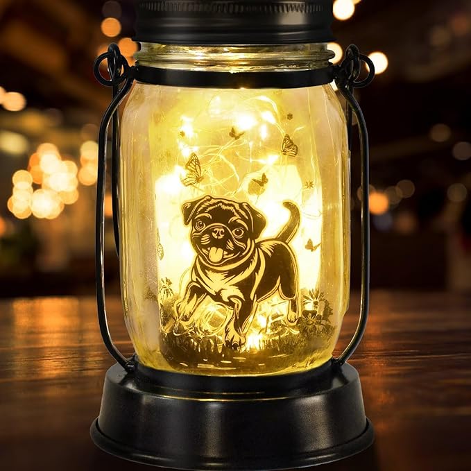 kyoryuger Pug Dog Gifts for Women/Men Pug Dog Solar Lanterns Mom Birthday Gift Pet Loss Lantern Pet Memorial Lights Solar Garden Decoration for Yard, Patio,Backyard,Porch Torches