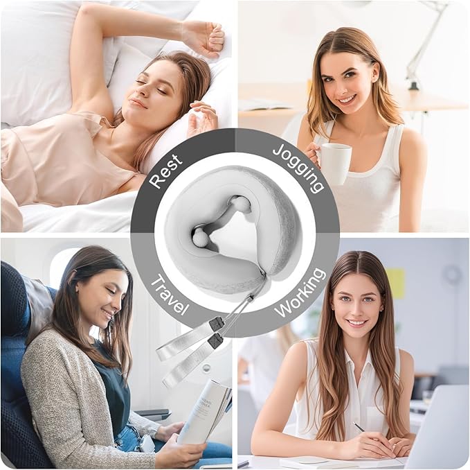 Neck Massager for Pain Relief deep Tissue, Neck Pillow Airplane with Heat and kneading, Neck Support Pillow for Sleeping Traveling Office & Home, Ideal Chrismas Gifts for Women and Men (Dark Blue)