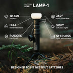 NESTOUT Rugged Outdoor Camping LED Lantern w/ Mini Tripod, Dimmable USB Powered Soft LED Light, IP44 Water Dust Resistant, 10-350 Lumen, Portable Lamp for Power Bank EDC Travel, LAMP-1 (Black)
