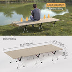 Camping Cot with Leg Extenders,Lightweight Portable Bed for Camping, Hiking, Travel, Beach, Home, Office Nap, Supports 330lbs, Easy Storage, Durable Design, Khaki