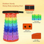 Portable Collapsible Stool, Adjustable Height Folding Seat for Adults and Kids, Lightweight Retractable Telescoping Stool for Camping, Travel, Fishing, Outdoor & Indoor Use (Rainbow Orange)
