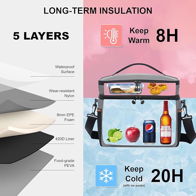 EVERFUN Small Cooler Lunch Box Mini Leak-Proof Soft Double Deck 24 Can Personal Insulated Collapsible Portable Waterproof Lunch Bag Ice Chest for Men Women Work Travel Car Picnic Beach