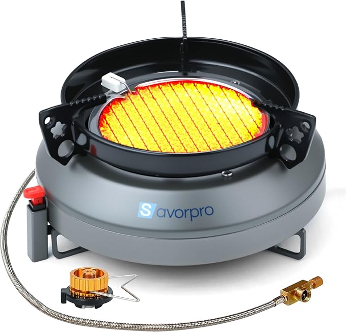 Portable Camping Stove Infrared Windproof, Backpacking Stove13400 BTU Single Butane Burner for Outdoor Hiking with Piezo Ignition