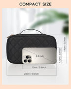 Relavel Makeup Bag, Small Makeup Bag for Women, Travel Cosmetic Bag, 2 Layers Waterproof Makeup Organizer Storage with Makeup Brush Holder, Black