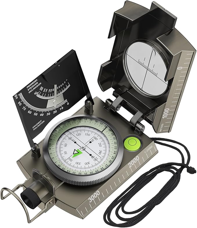 Proster IP65 Compass Hiking Survival - Lensatic Sighting Compass for Camping Navigation, Compass with Clinometer & Carry Bag for Camping Hunting Hiking Geology Activities