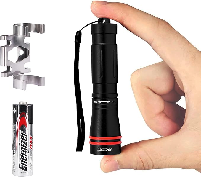 ARCHON D2A Small Diving Flashlight, Dive Headlamp Waterproof Flashlight Black Backup Light with Stainless Steel 316 Face Mask Clip for Underwater Lighting