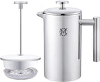 French Press Coffee Maker – Single Serve 1 Cup Small Stainless Steel Thermal Double Walled French Press 350ML/12OZ