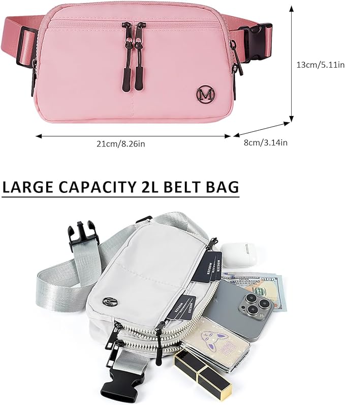 Fanny Pack Crossbody bags for Women Men, 2L Everywhere Belt Bag, Fashion Waist Packs, 5-Zipper Pockets Waist Bag with Adjustable Strap