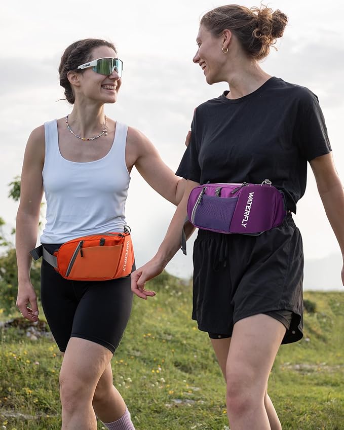 WATERFLY Fanny Pack Waist Bag: Hiking Water Bottle Holder with Strap Waist Pack for Women Men Hydration Hip Packs for Running Walking Traveling-Orange