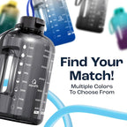 AQUAFIT 1 Gallon Water Bottle with Time Marker - Straw & Chug Lid - BPA Free Gym Water Bottle with Straw - Big Gallon Jug (Aqua, 128 oz - 2 Lids)