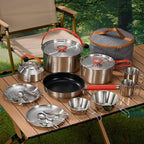 Camping Cookware Set 304 Stainless Steel 16-Piece Pots & Pans,Kettle, Storage Bag,Plates, Bowls, Knives, Forks, Spoons,Compact for Outdoors & Indoors Kitchen Campfire Hiking