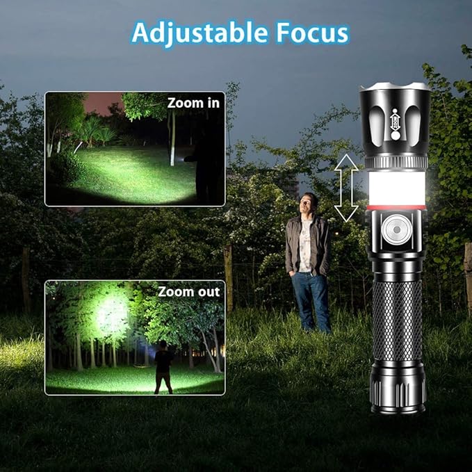 Tactical Flashlight Rechargeable, High Lumens Led Flashlights Handheld-Magnetic Base, Super Bright, Zoomable, Water-Resistance, 4 Modes, Powerful Flash Light for Camping, Hiking and Emergence