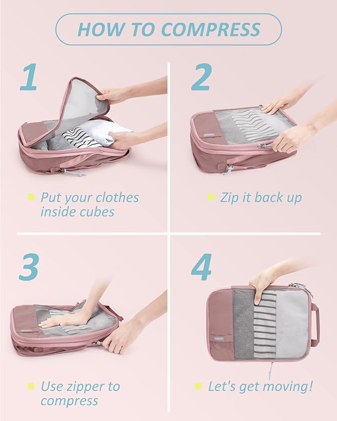 BAGSMART 6 Set /4 Set/2 Set Compression Packing Cubes for Travel, Lightweight Luggage Organizer Bags, Durable Space Saver Bags Travel Essentials