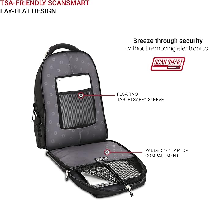 SwissGear 2769 ScanSmart Laptop Backpack, Fits Most 16 Inch Laptops, TSA Friendly, Work, School, Men's and Women's, Black