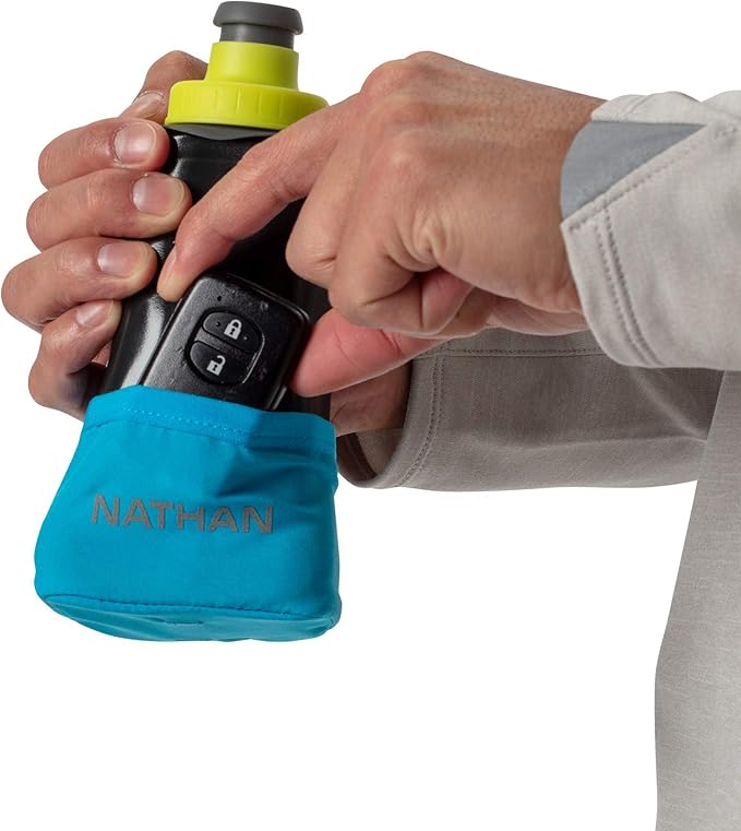 Nathan Running Handheld Water Bottle Adjustable No-Grip Quick Squeeze Lite Hand Strap. 12 oz Insulated Water Bottle. Reflective Hydration