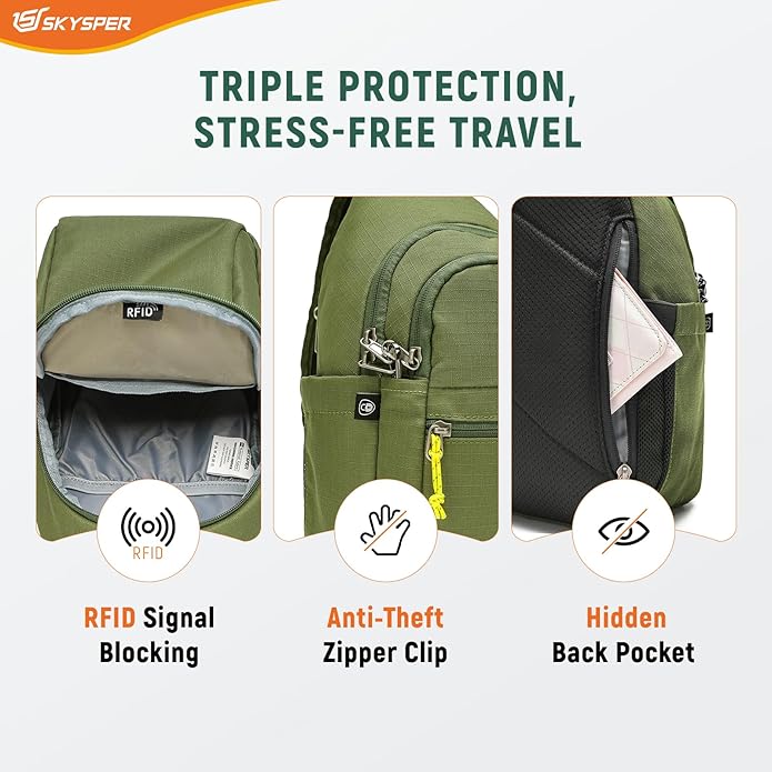 SKYSPER Sling Bag RFID Anti-Theft Crossbody Bag Recycled Travel Cross Body Bag Shoulder Sling Daypack
