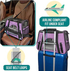 PetAmi Airline Approved Pet Carrier for Cats & Small Dogs, Soft Sided TSA Travel Carrier Bag with Sherpa Bed, Breathable Mesh Ventilation, Collapsible Bowl, Up to 18 lbs, Large Heather Purple