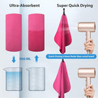 BOGI Microfiber Travel Sports Towel-Quick Dry Towel, Soft Lightweight Microfiber Camping Towel Absorbent Compact Travel Towel for Camping Gym Yoga Swimming Backpacking (XL:72''x32''+16''x16''-Hpink)