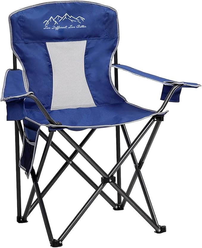 Mesh Folding Camping Chairs, Oversized Portable Outdoor Chairs, Weight Capacity 325 lbs with Cup Holder, Storage Pocket, Carry Bag Blue