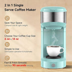Single Serve Coffee Maker, 2 in 1 Brewer for K Pod & Ground Coffee, 90s Rapid Brew 6 to 14oz Capacities with Auto Shut Off, Small Compact Design for Home Office Travel Camping(Green)