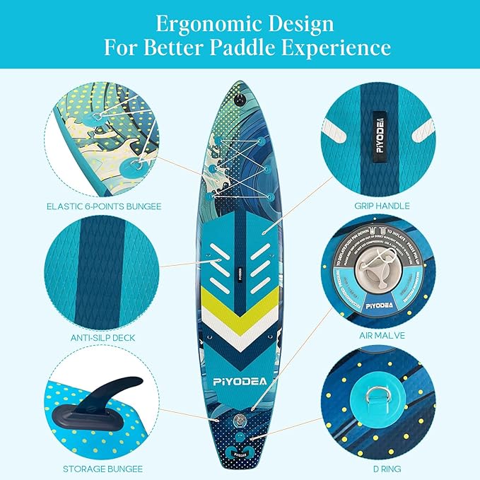 Paddle Boards for Adults, 10'6"/11"/11'6" Inflatable Paddle Board, Super Non Slip Eva, Stand Up Paddle Board with Removable Fins, Adjustable Paddle, Pump, Shoulder Strap, Leash, Standing Boat