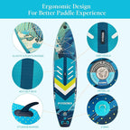 Paddle Boards for Adults, 10'6"/11"/11'6" Inflatable Paddle Board, Super Non Slip Eva, Stand Up Paddle Board with Removable Fins, Adjustable Paddle, Pump, Shoulder Strap, Leash, Standing Boat