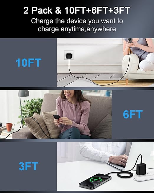 USB C to USB C Cord, 2Pack/3Ft Android Braided iPhone Charger Cable, Apple Fast Charging Power Wire for iPhone 17e 17 17Pro Air 16E Pro Max 15 Pro Plus, Galaxy S25 S26 Ultra Google Pixel 10 9 Pro XL