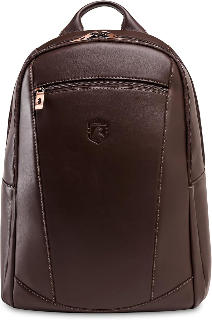 Nordweg Leather Laptop Backpack NW074B – Lightweight Daypack for Work, Travel & College – Fits Laptops up to 15.6” (Brown)