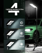 10000lm Dimmable Rechargeable Work Light, 15000mAh Detachable Camping Work Light 72'' Telescopic with 2 Separate Lights, 2 Charge Ways Type C & Solar Powered