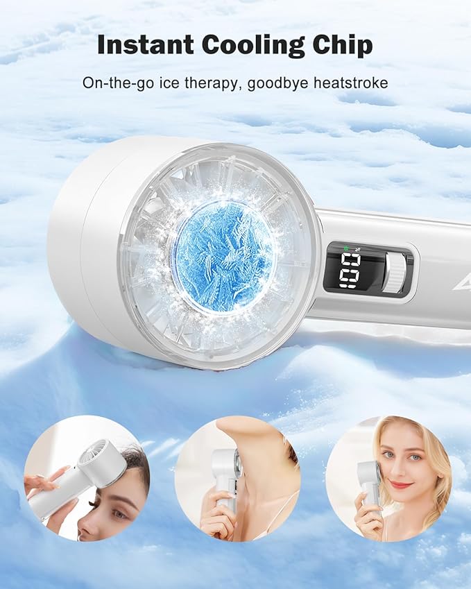 AMACOOL Handheld Fan with Ice Cooler, Mini Portable Fan Rechargeable, 18Hrs Cooling, 0-100 Adjustable Speed, Small Yet Powerful, Personal Hand Fans for Travel, Beach, Outdoor, Makeup, Gifts for Women