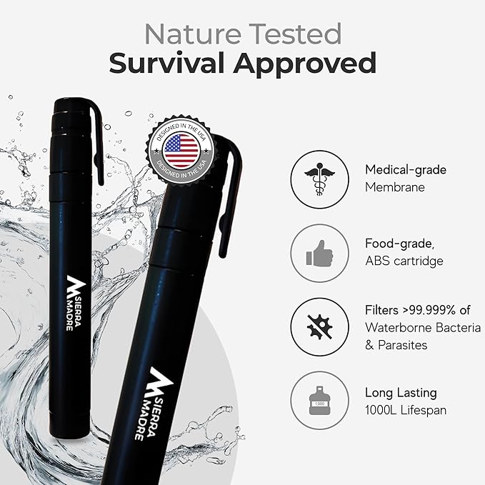 Sierra Madre Portable Water Filter Straw – 264 Gallon Water Filtration for Backpacking, Camping, Hiking, Travel - Ideal for Outdoor Emergency Hydration & Supplies - Portable & Lightweight (Pack 1)