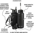 32 Oz Insulated Water Bottle with Strap Stainless Steel Sports Water Bottle with 3 Lids (Straw, Chug & Flip Lid) 1 Liter Leak Proof Insulated Metal Jug for Men & Women - Black