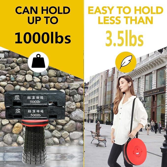 ALEVMOOM Upgraded 19.7" Portable Collapsible Folding Stool Retractable Telescoping Foldable Stool for Adults Heavy Duty Camping Sturdy with Max Load Capacity 1000lbs for Outdoor Fishing Hiking BBQ